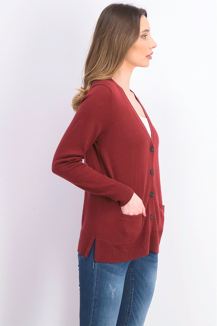 Charter Club Women's Merino Wool V-Neck Cardigan Wine Size Large