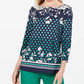 Charter Club Women's Printed Boat-Neck Top Blue Size Medium