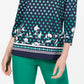 Charter Club Women's Printed Boat-Neck Top Blue Size Medium