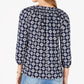 Charter Club Women's Printed Split Neck 3/4 Sleeve Top Blue Size X-Small