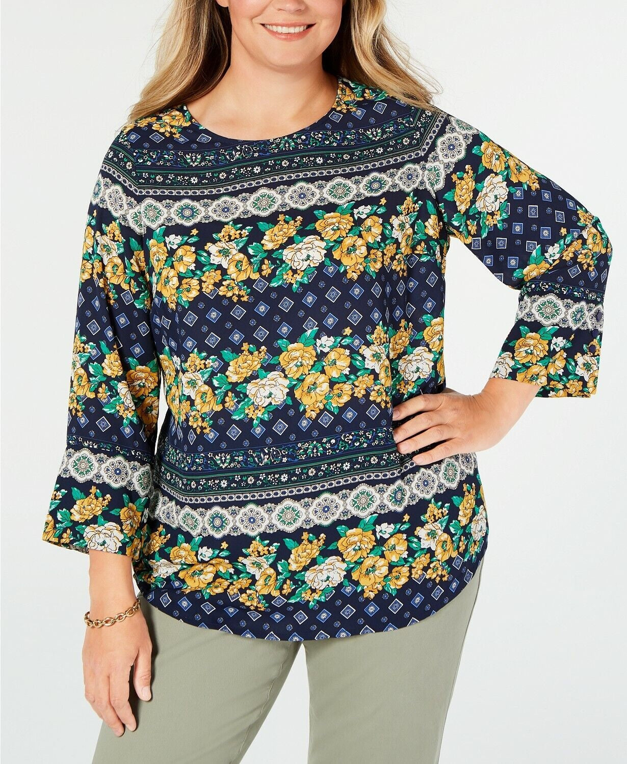 Charter Club Women's Plus Size Mixed-Print Top Blue Size 2X