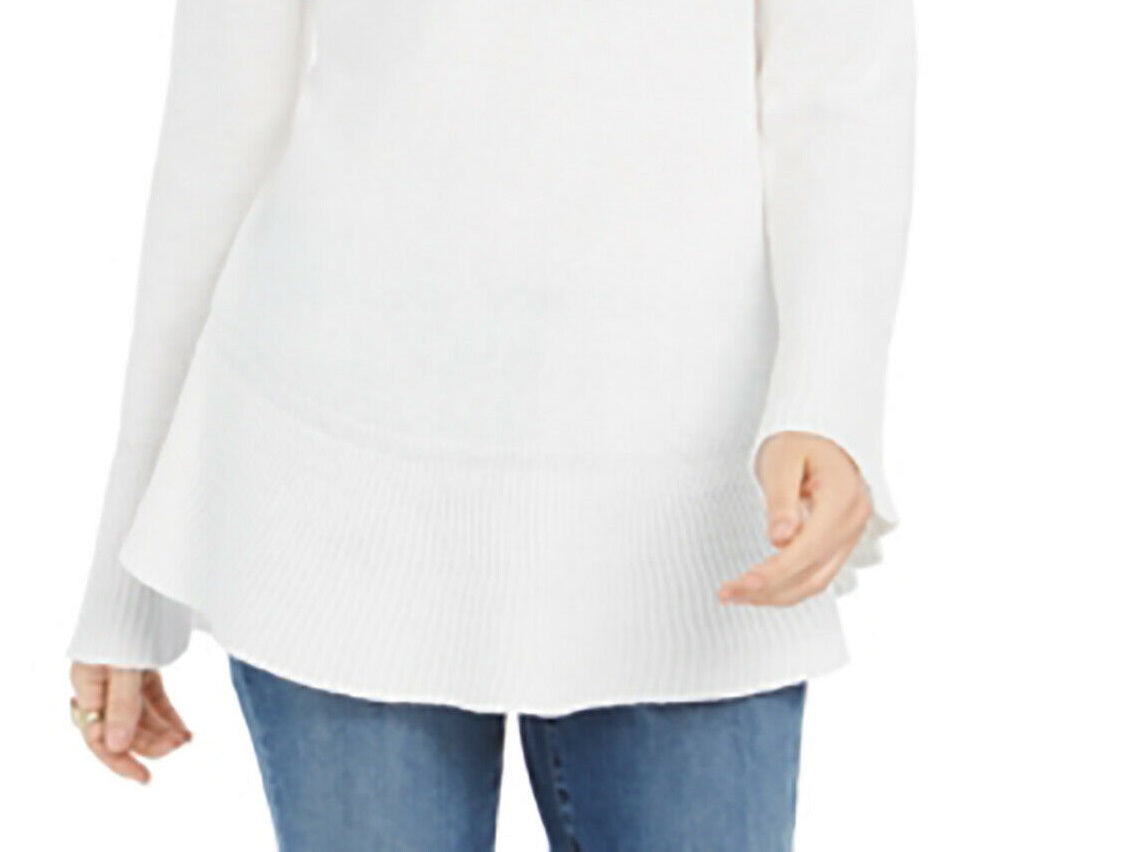 Style & Co Women's Ruffle Hem Knit Sweater White Size Large
