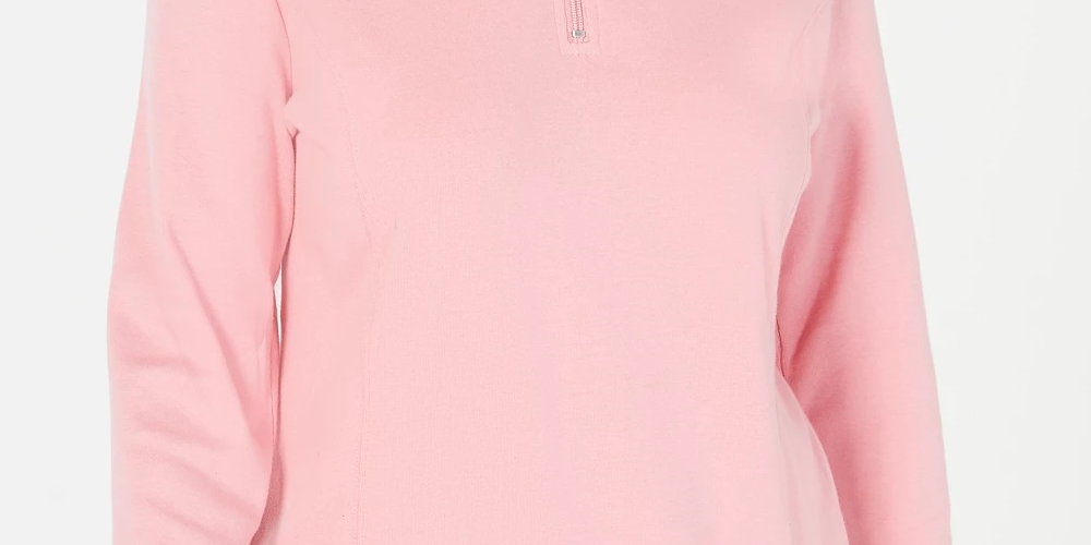 Karen Scott Women's Cotton Half-Zip Mock-Neck Top Dark Pink Size Small