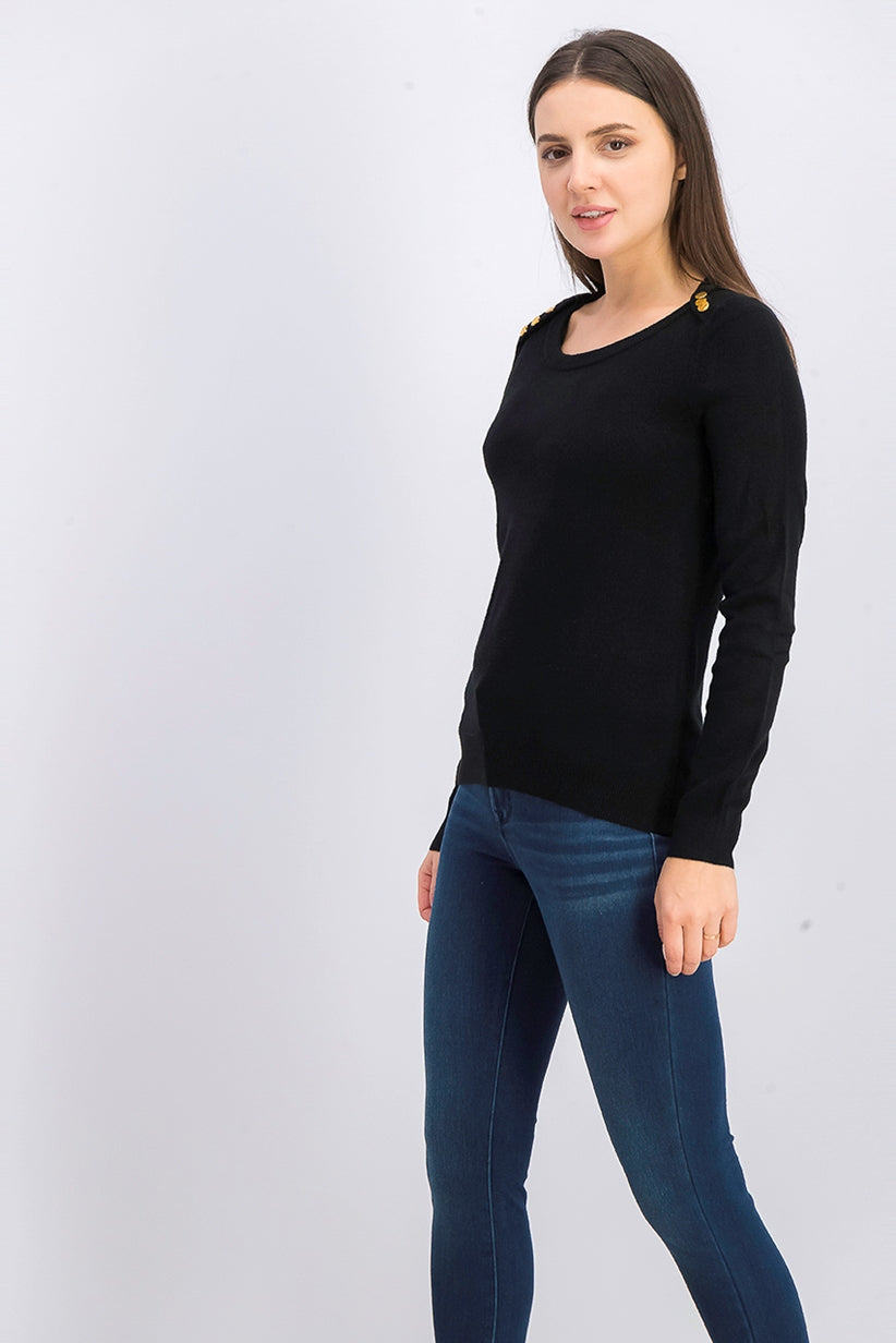 Karen Scott Women's Button Shoulder Sweater Black Size Medium