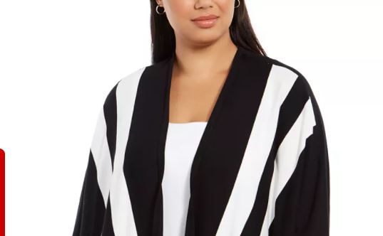 Alfani Women's Plus Striped Open Front Cardigan Black Size 3X