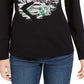 Karen Scott Women's Glitter Graphic Holiday Shirt Black Size Small