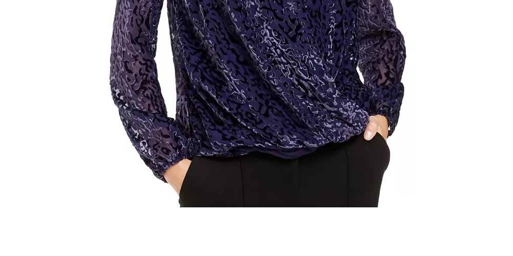 Alfani Women's Printed Burnout Surplice Top Purple Size Small