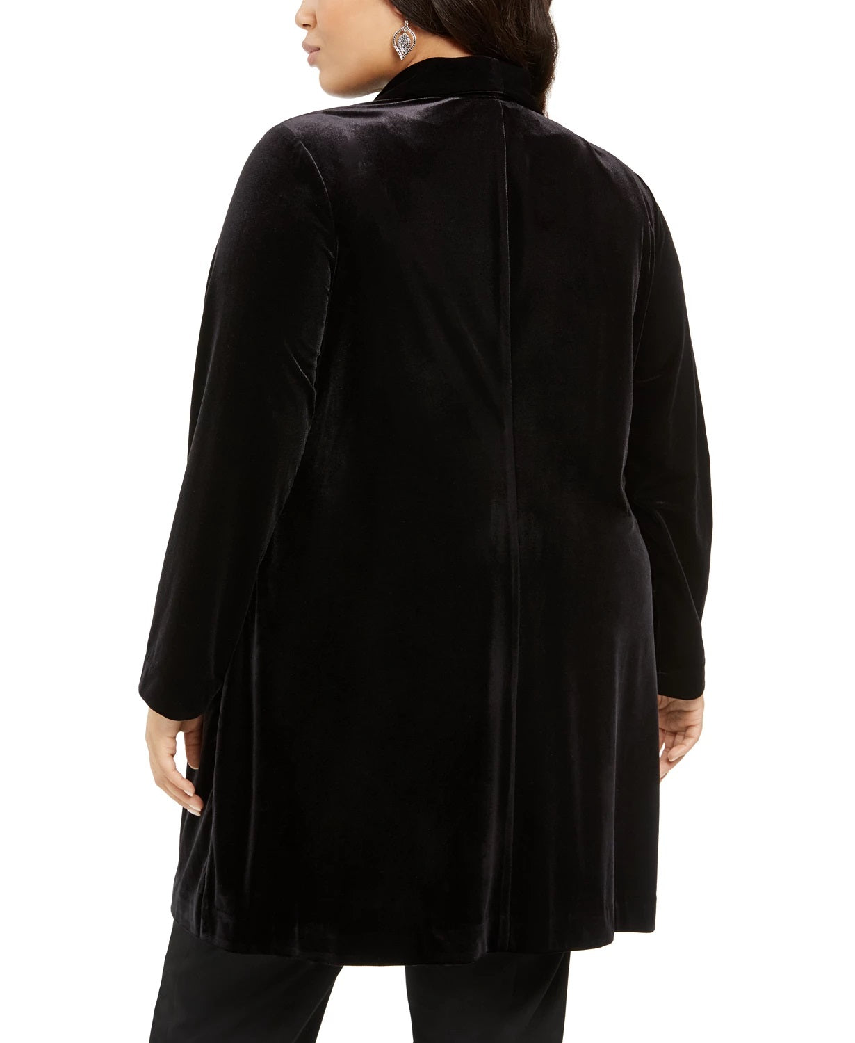 Alfani Women's Plus Size Open-Front Long Velvet Jacket Black Size 2X