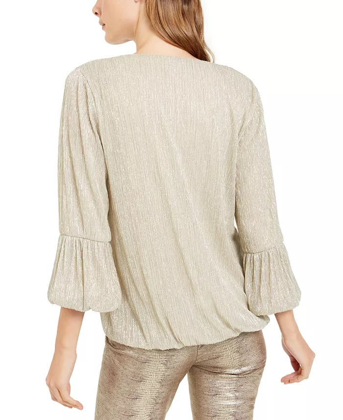 Alfani Women's Metallic Bubble Top Gold Size Petite Small