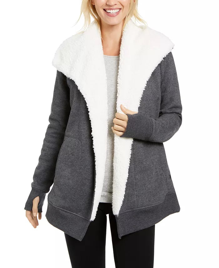 Ideology Women's Sherpa Fleece Lined Wrap Dark Grey Size Large