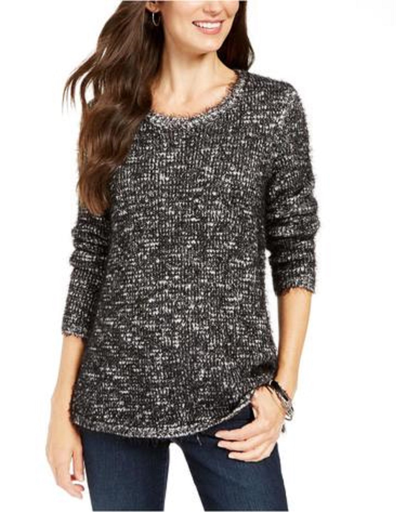 Style & Co Women's Textured Eyelash Sweater Black Size Extra Large