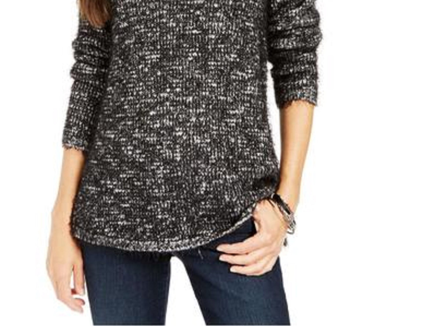 Style & Co Women's Textured Eyelash Sweater Black Size Extra Large