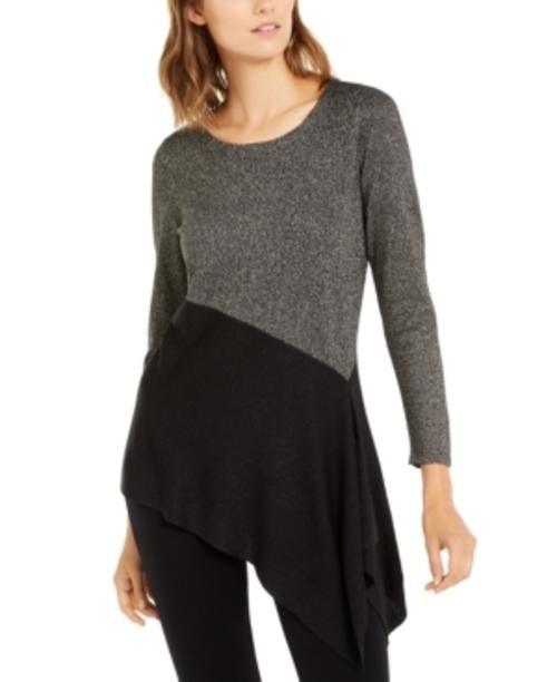 Alfani Women's Asymmetrical Colorblocked Shimmer Top Black Size XX Large