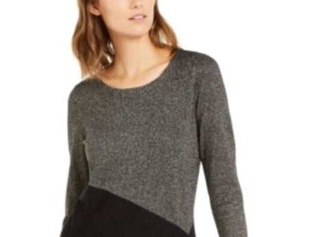 Alfani Women's Asymmetrical Colorblocked Shimmer Top Black Size XX Large