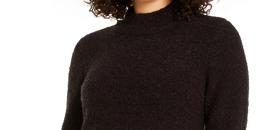 Alfani Women's Mock-Neck Boucle Sweater Black Size Large
