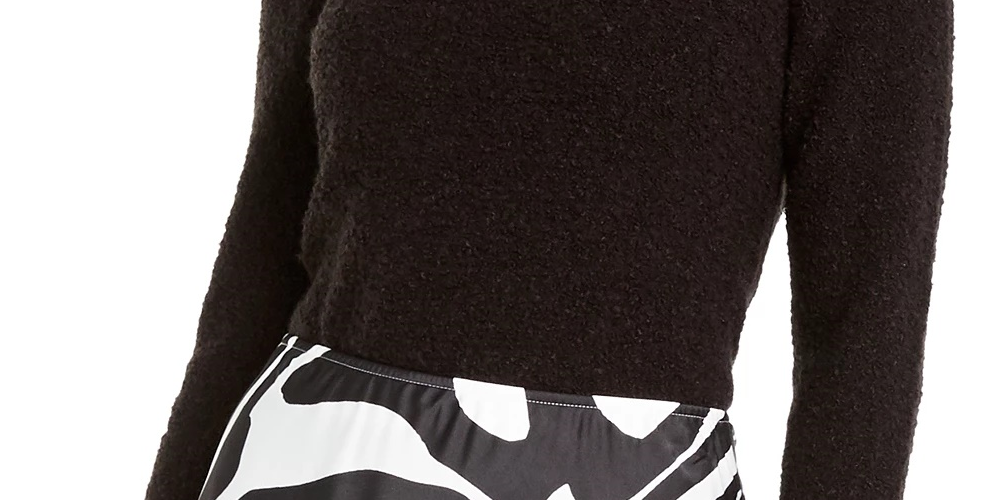 Alfani Women's Mock-Neck Boucle Sweater Black Size Large