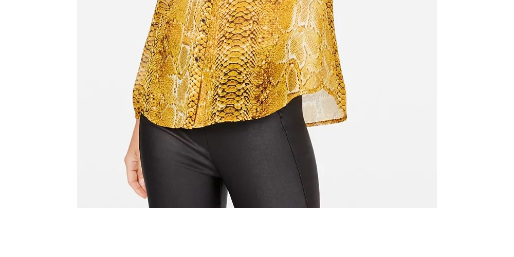 INC International Concepts Women's Snake-Embossed Shirt Gold Size Medium
