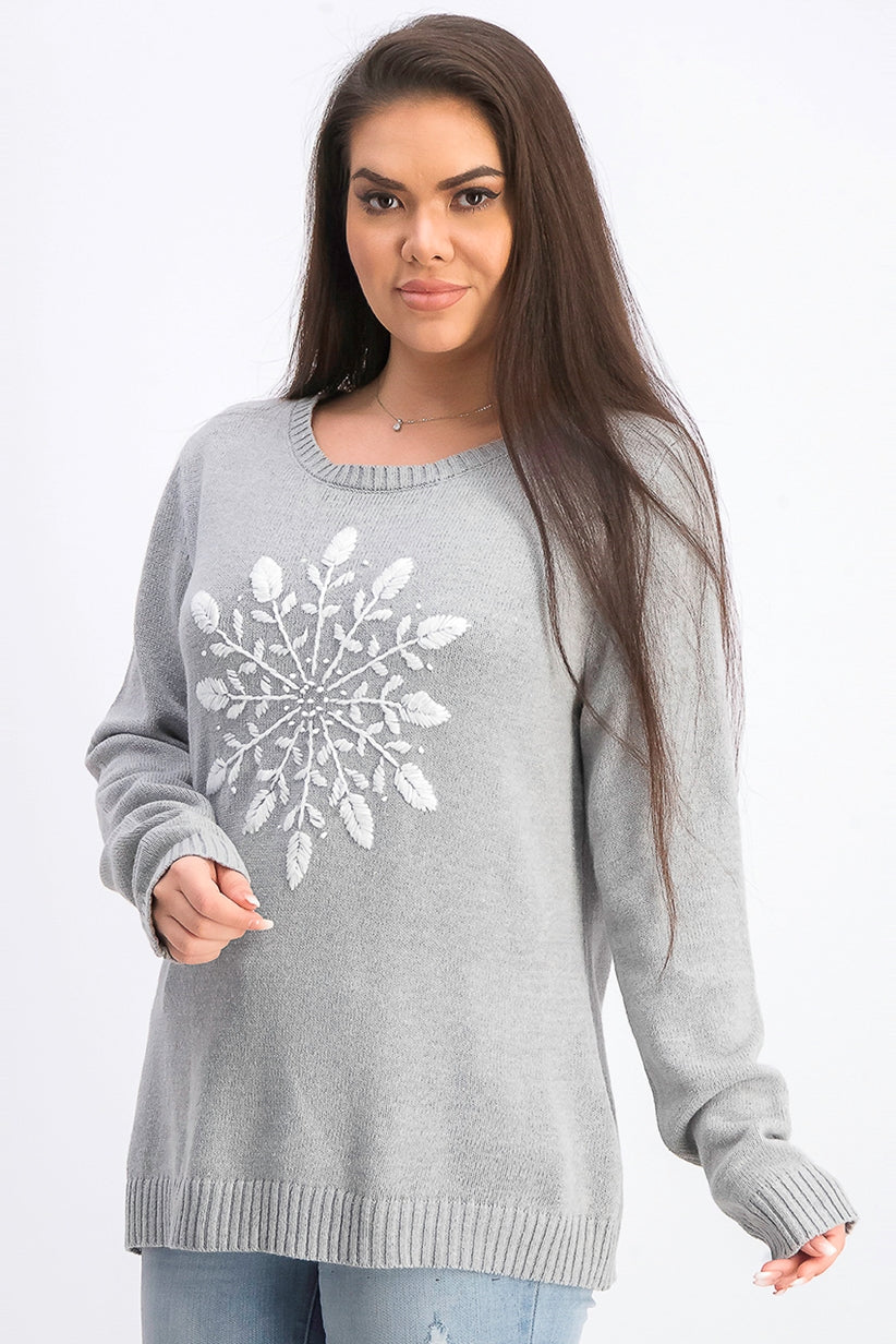 Karen Scott Women's Snowflake Applique Sweater Gray Size Small