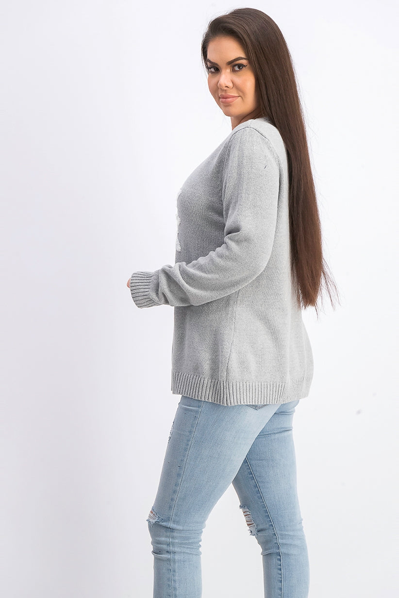 Karen Scott Women's Snowflake Applique Sweater Gray Size Small