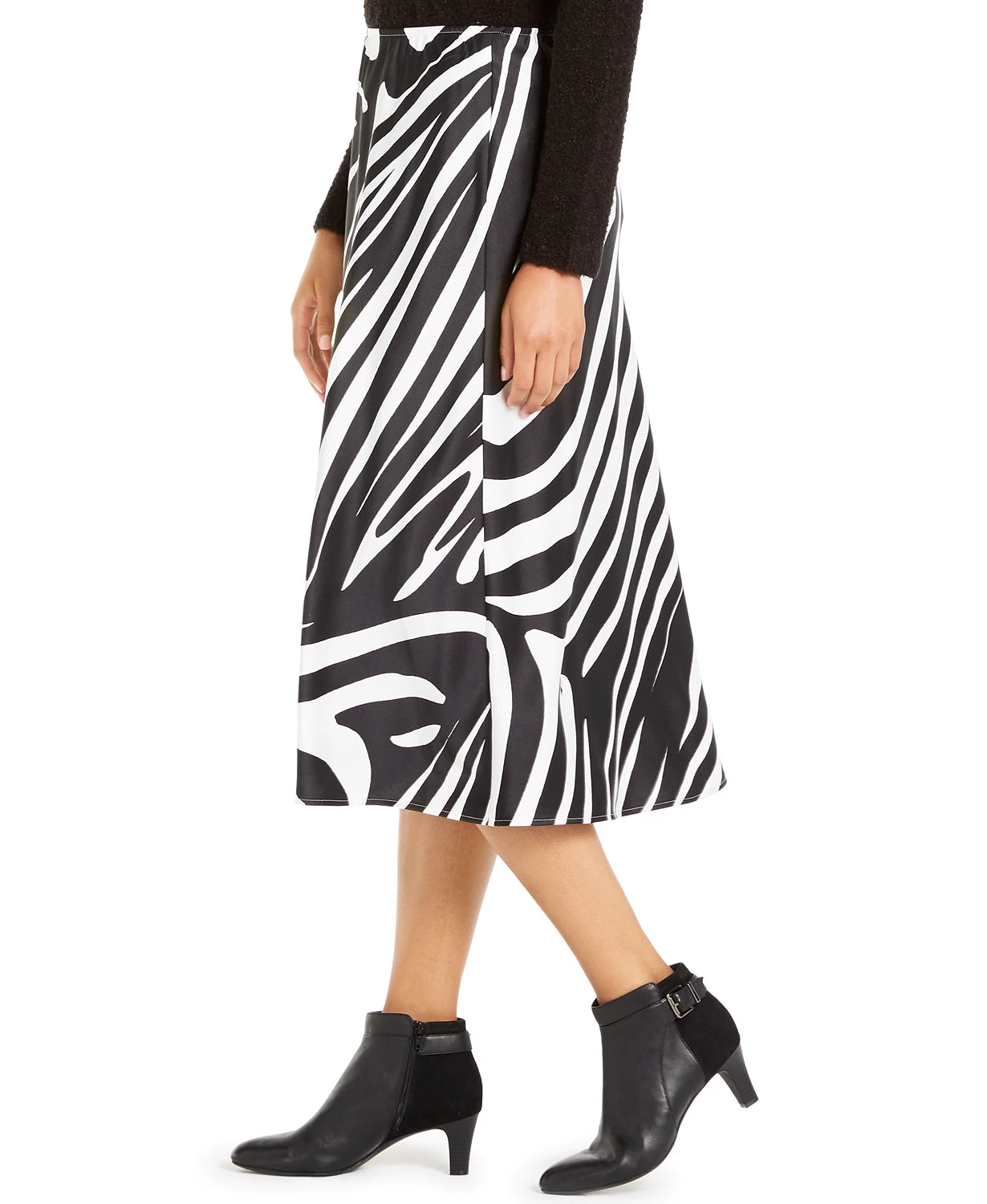 Alfani Women's Zebra-Print A-Line Midi Skirt Black Size 4