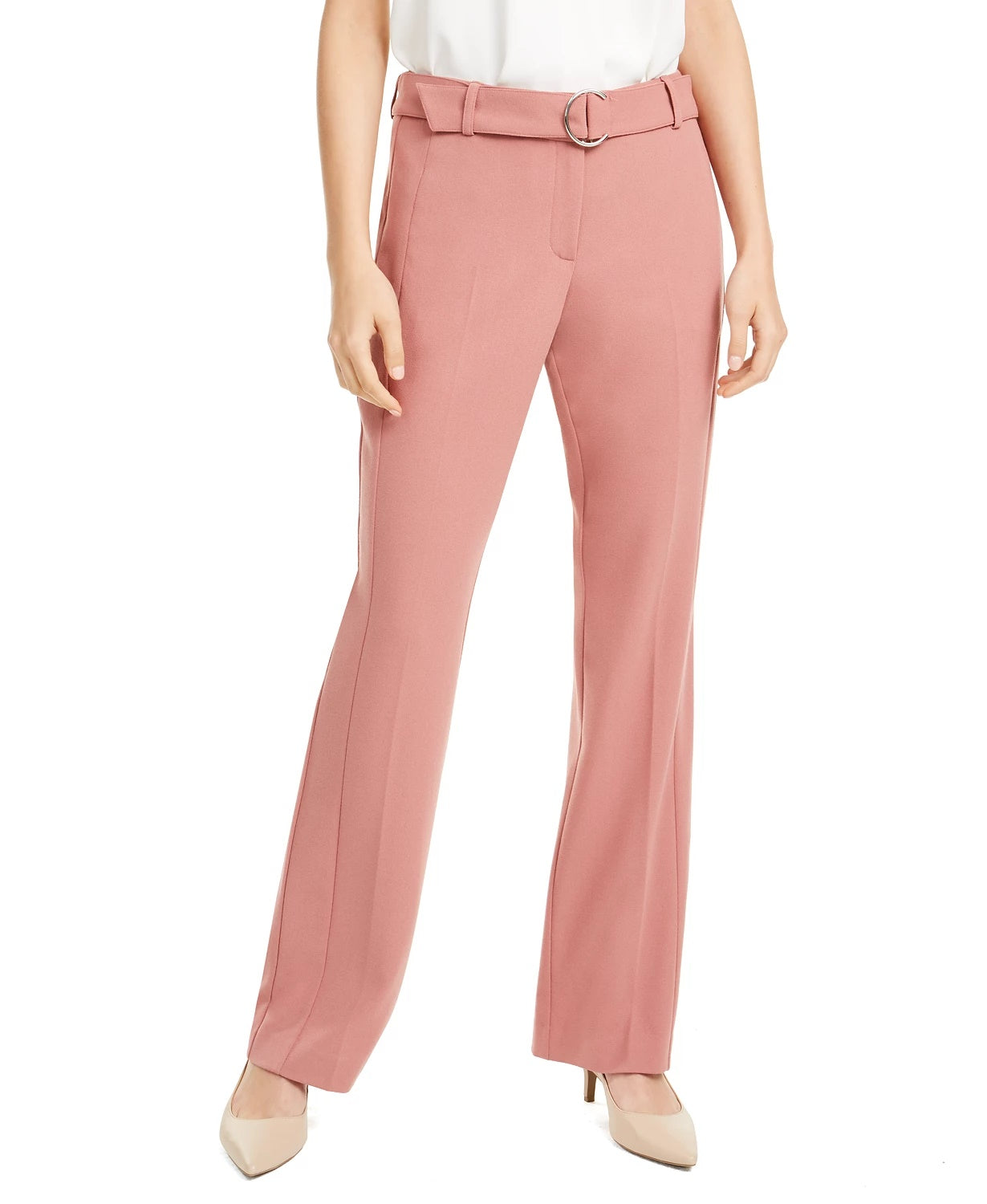 Alfani Women's Belted Straight-Leg Pants Med Pink Size 10