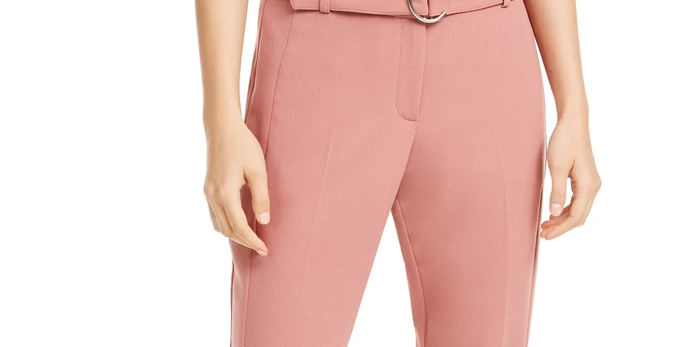 Alfani Women's Belted Straight-Leg Pants Med Pink Size 10