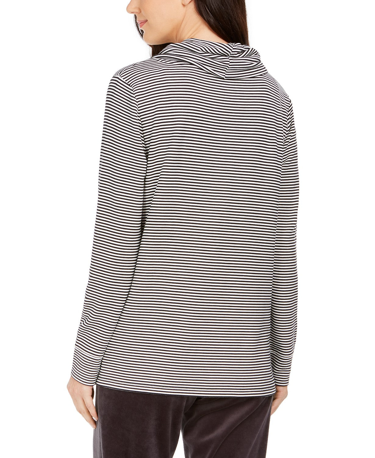 Charter Club Women's Striped Cowl-Neck Top Black Size Large