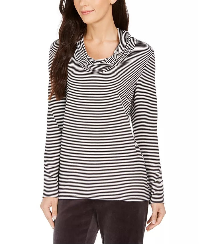 Charter Club Women's Striped Cowl-Neck Top Black Size XX-Large
