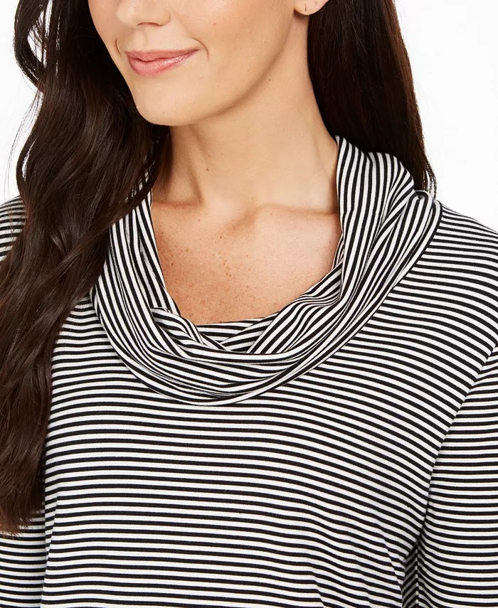 Charter Club Women's Striped Cowl-Neck Top Black Size Large
