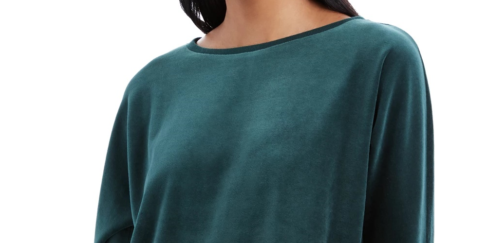 Charter Club Women's Velvet Tie-Sleeve Top Dark Green Size Large