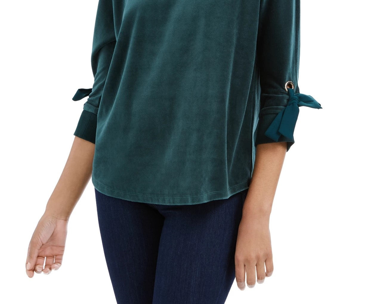 Charter Club Women's Velvet Tie-Sleeve Top Dark Green Size Large