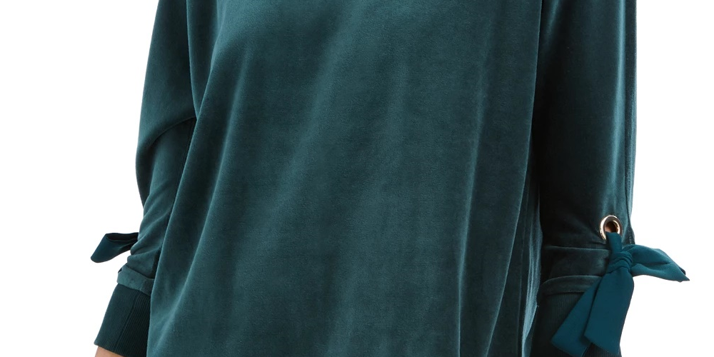 Charter Club Women's Velvet Tie Sleeve Top Green Size Small