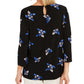 Charter Club Women's Floral Print Pleated Yoke Blouse Black Size X-Small