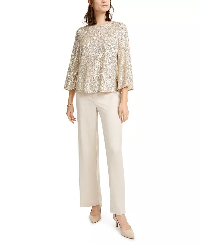 Alfani Women's Petite Snake-Embossed Wide-Leg Pants Med Brown Size 0