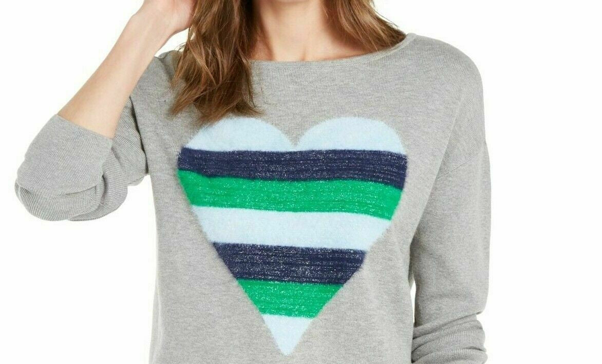 Maison Jules Women's Heart-Motif Tunic Sweater Gray Size Large