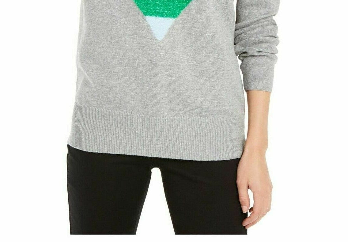 Maison Jules Women's Heart-Motif Tunic Sweater Gray Size Large