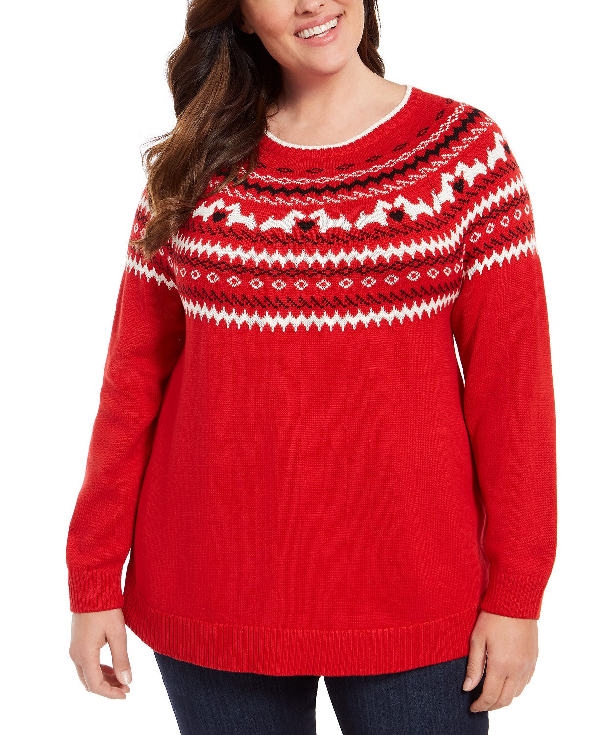 Charter Club Women's Plus Size Fair-Isle Printed Sweater Red Size 2X