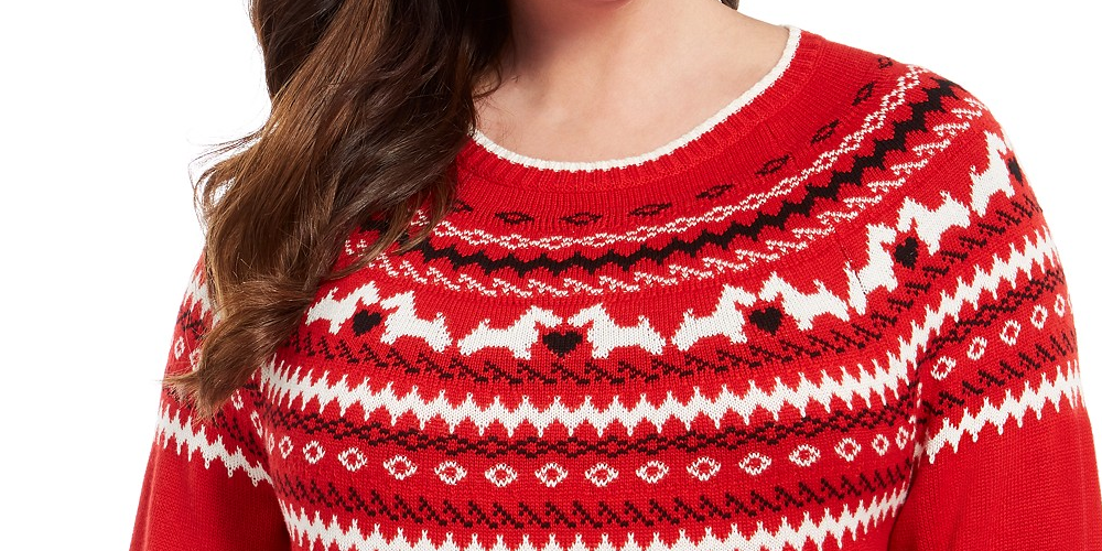 Charter Club Women's Plus Size Fair-Isle Printed Sweater Red Size 2X