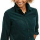 Charter Club Women's Solid Corduroy Shirt Dark Green Size Small