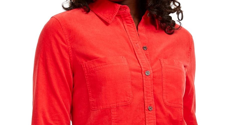 Charter Club Women's Solid Corduroy Shirt Medium Red Size X-large