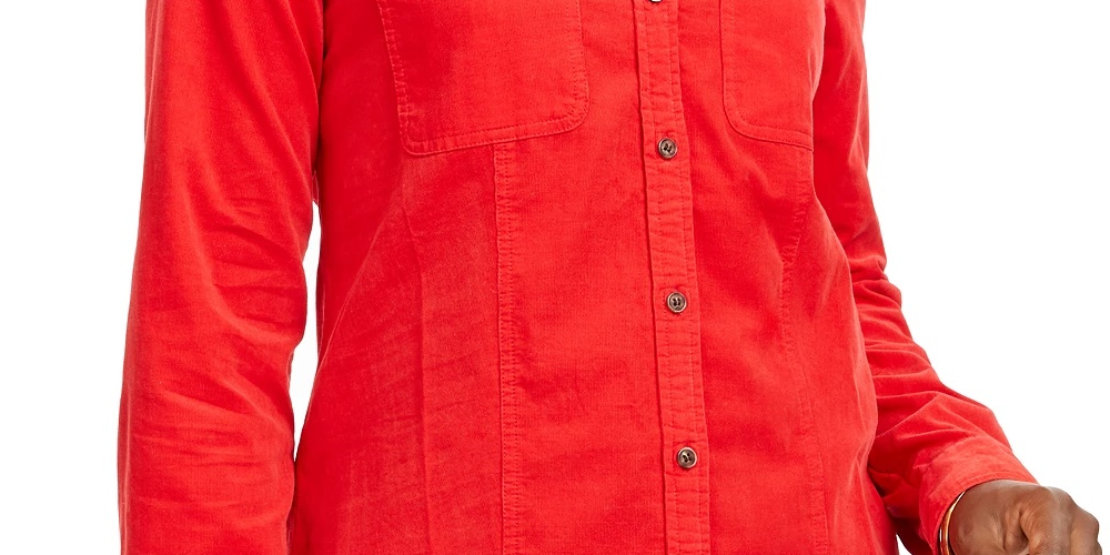 Charter Club Women's Solid Corduroy Shirt Medium Red Size X-large