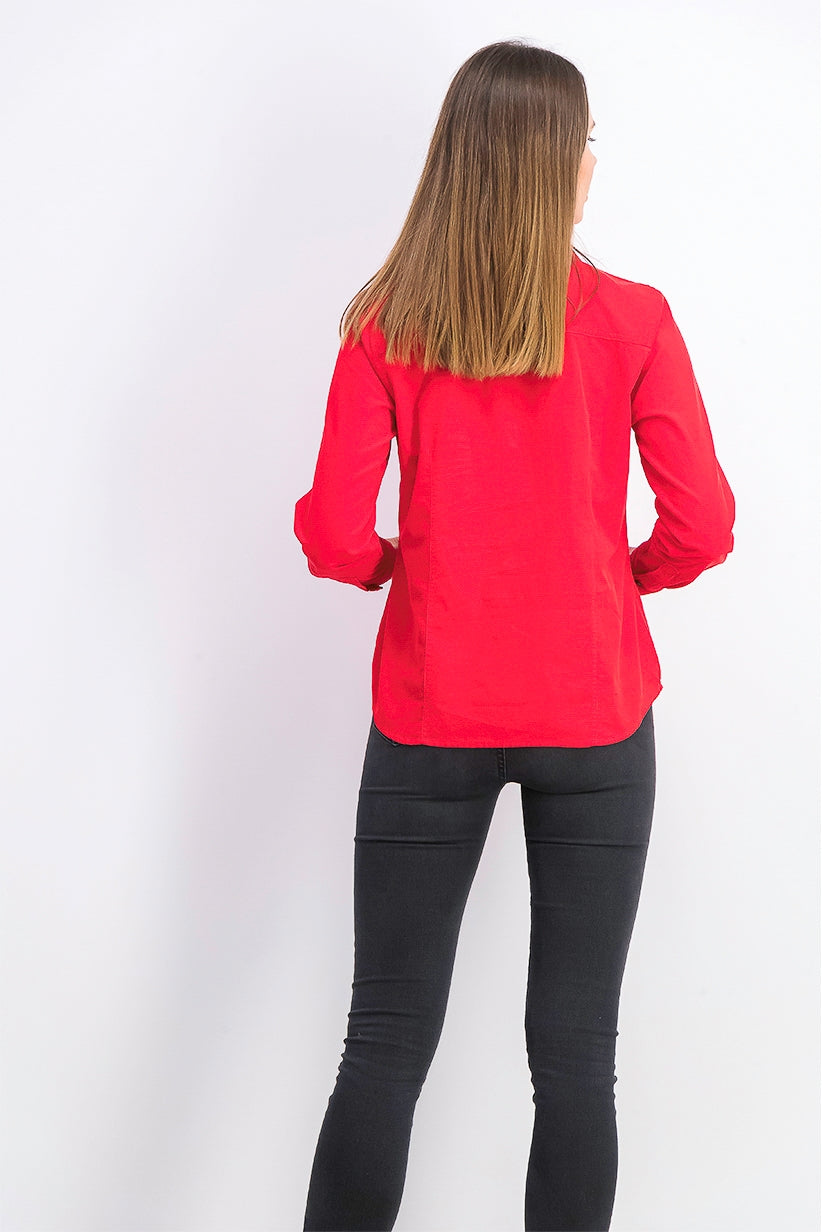 Charter Club Women's Button Down Cotton Corduroy Shirt Red Size Petite Medium