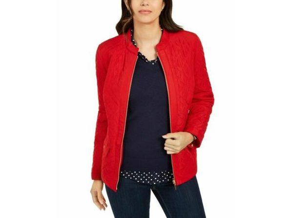 Charter Club Women's Quilted Mandarin Collar Jacket Red Size X-Small