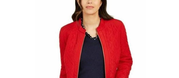 Charter Club Women's Quilted Mandarin Collar Jacket Red Size X-Small
