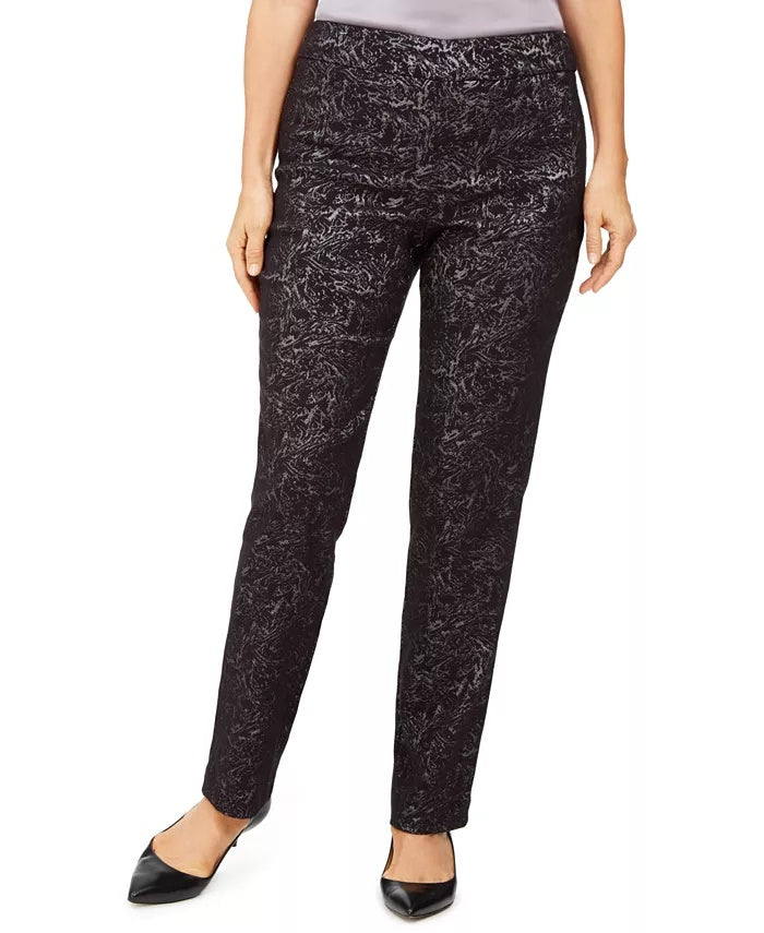 JM Collection Women's Jacquard Straight-Leg Pants Black Size Small