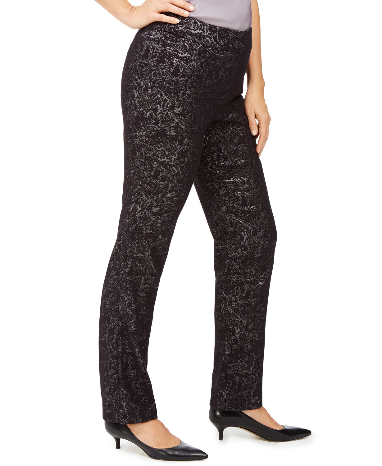 JM Collection Women's Jacquard Straight-Leg Pants Black Size Small
