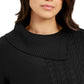 Charter Club Women's Patchwork Stitch Asymmetrical Collar Sweater Black Size X-Large