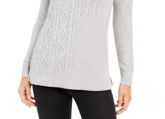 Charter Club Women's Patchwork Stitch Asymmetrical Collar Sweater Medium Grey Size Small