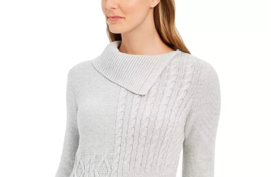 Charter Club Women's Patchwork Stitch Asymmetrical Collar Sweater Natural Size Medium