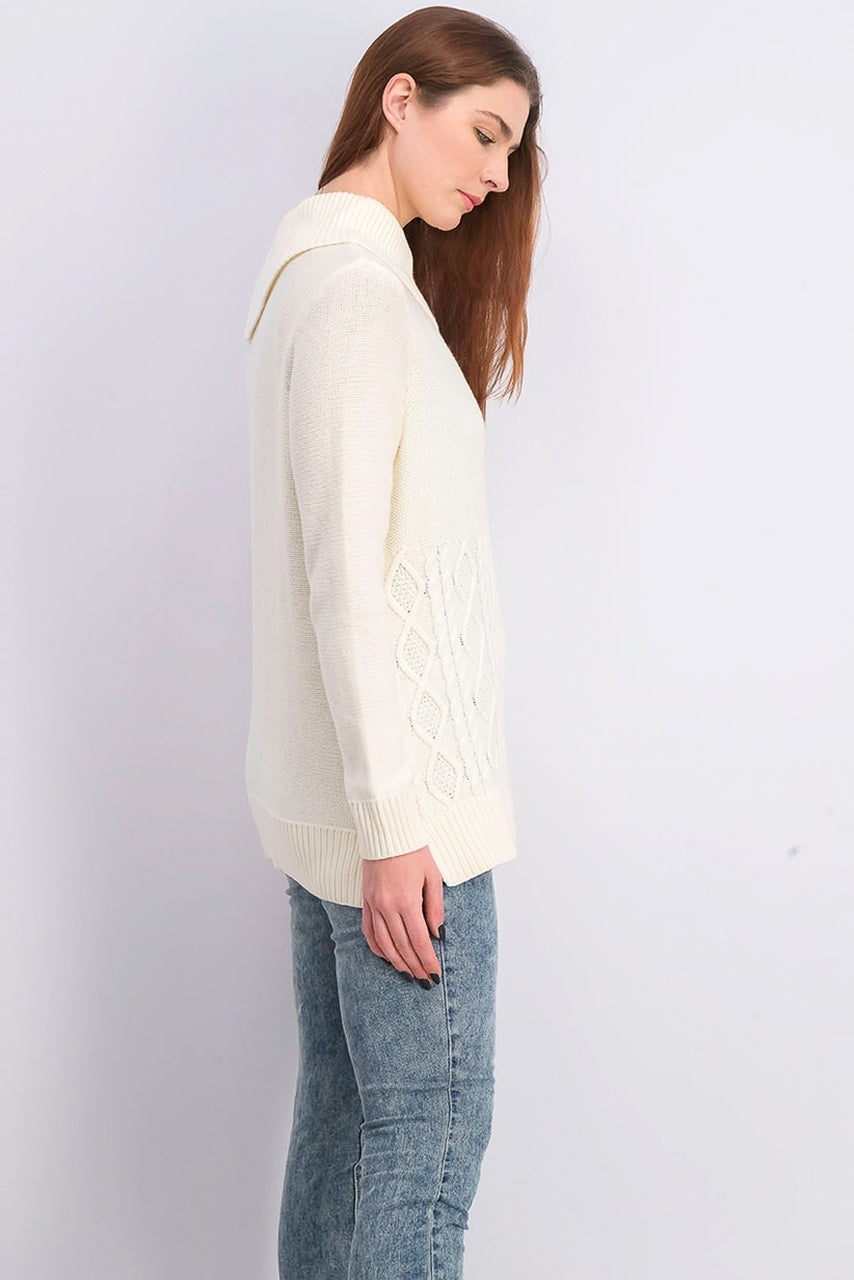 Charter Club Women's Patchwork-Stitch Asymmetrical-Collar Sweater Natural Size XX Large